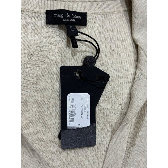 Rag & Bone Sz M Sweater Dina Button Up Light Wt Knit Spread Collar Beige classic - Picture 5 of 6